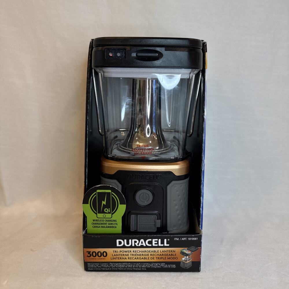 Duracell 3000 Lumen Rechargeable Lantern Solar USB Qi D Battery Ready NEW